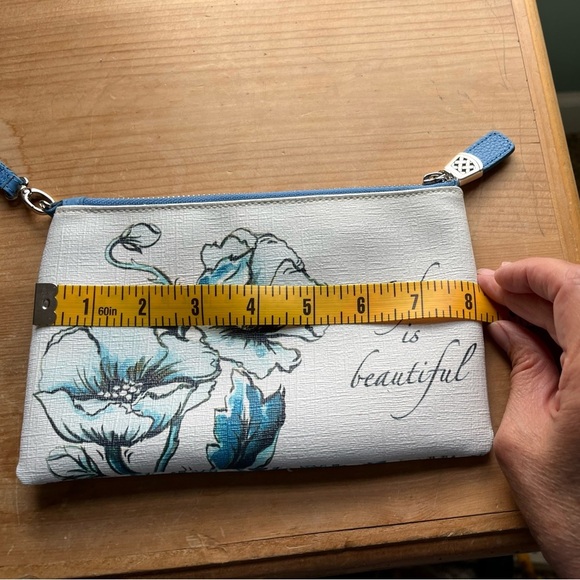 Brighton Bella Life is Beautiful Wristlet White Blue Floral Phone Bag Purse - Picture 7 of 12